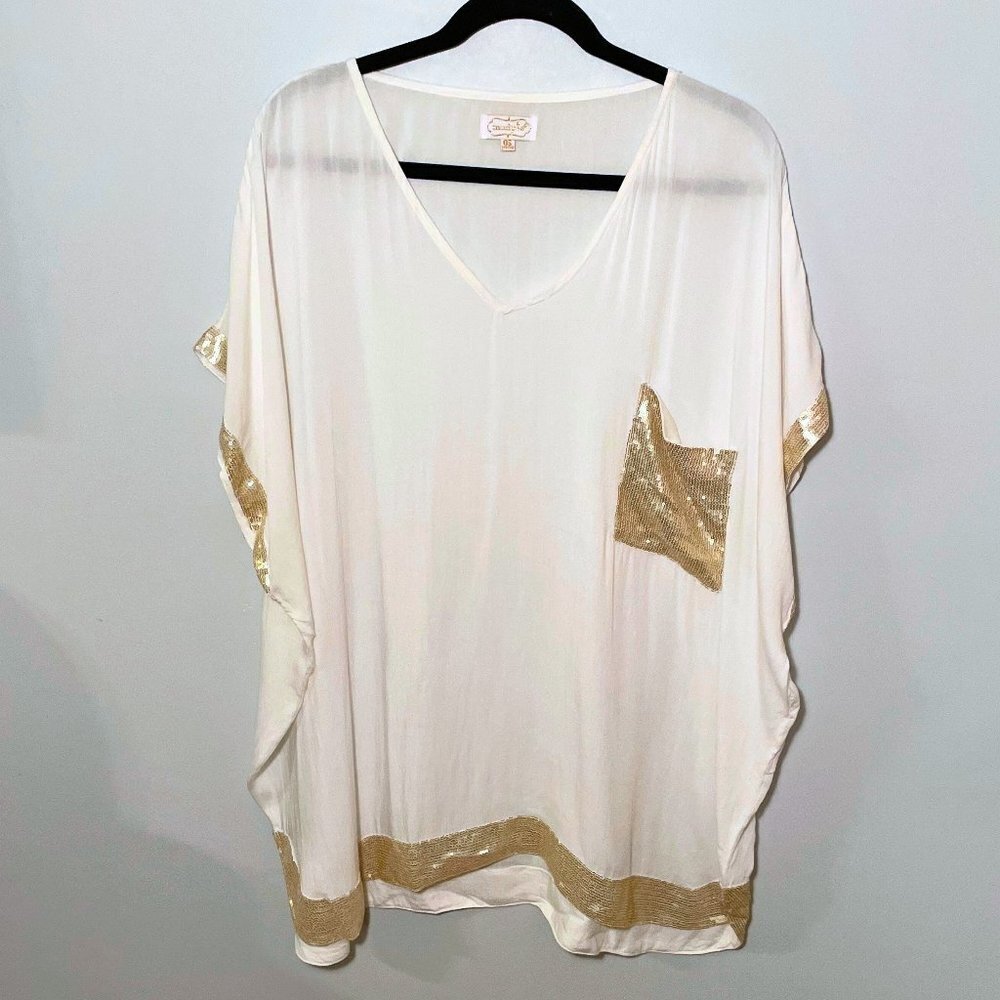 Mudpie - Vintage Y2K White & Gold Sequin Poncho Top/Dress - OS​